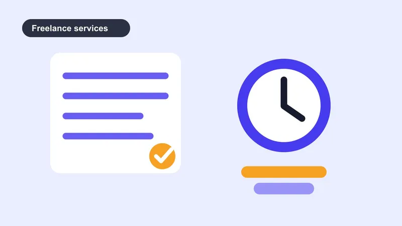 An abstract desk, document, and clock in the How to start brand colors