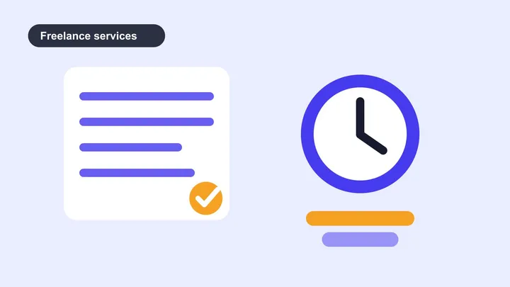 An abstract desk, document, and clock in the How to start brand colors
